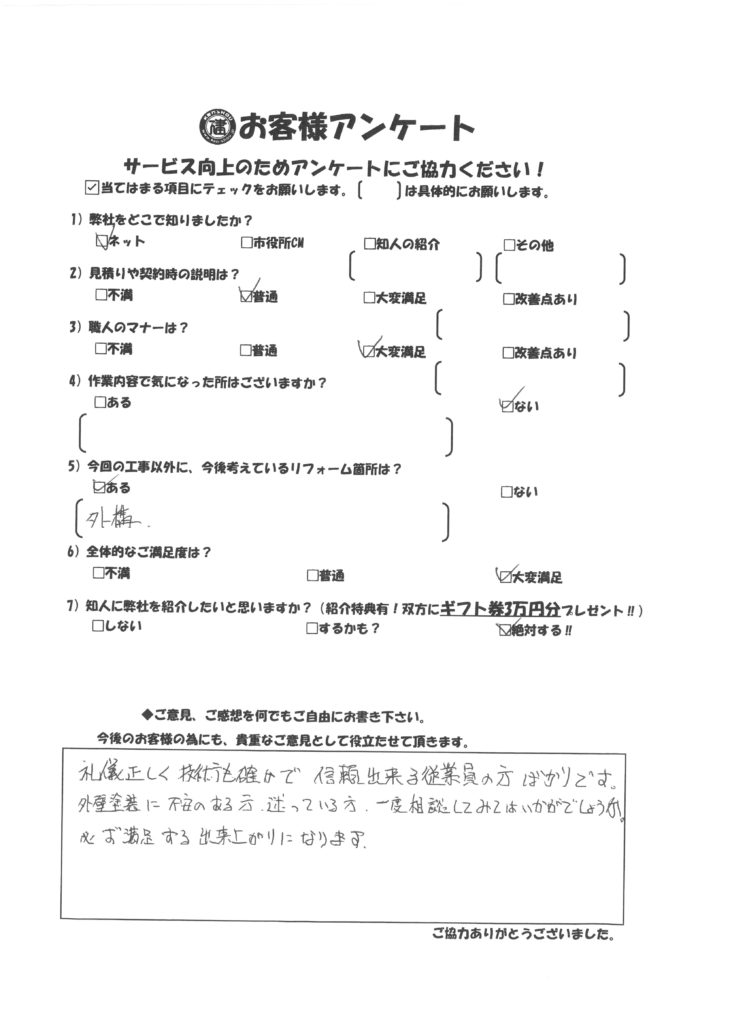   我孫子市　 お客様の声