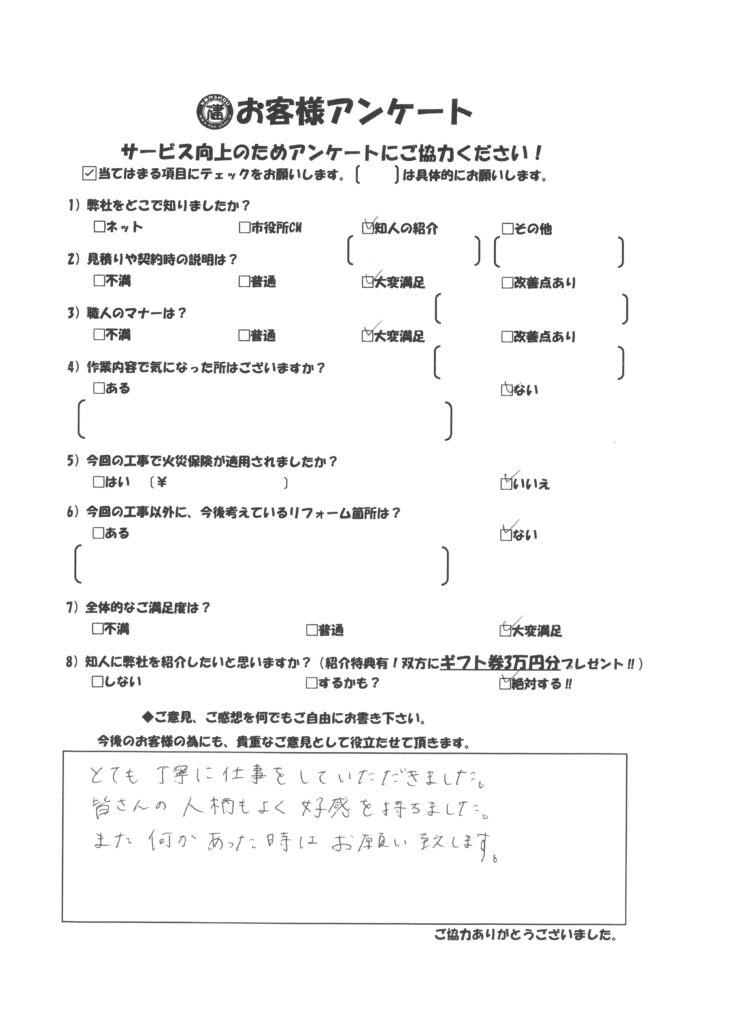   我孫子市　 お客様の声