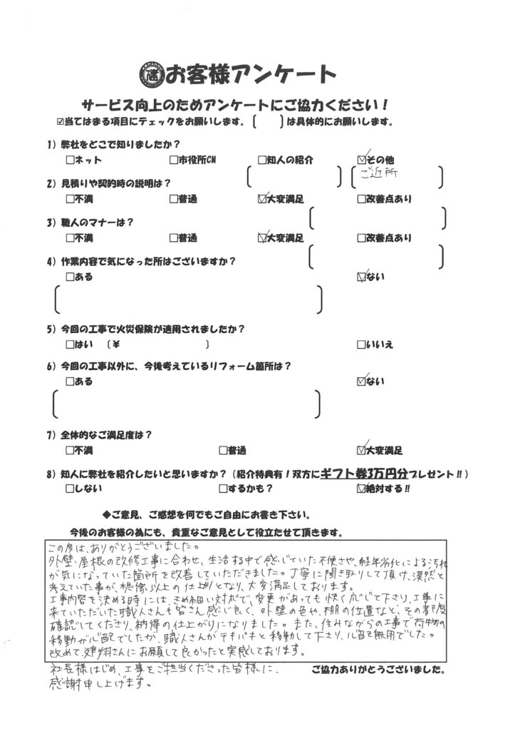  我孫子市　 お客様の声